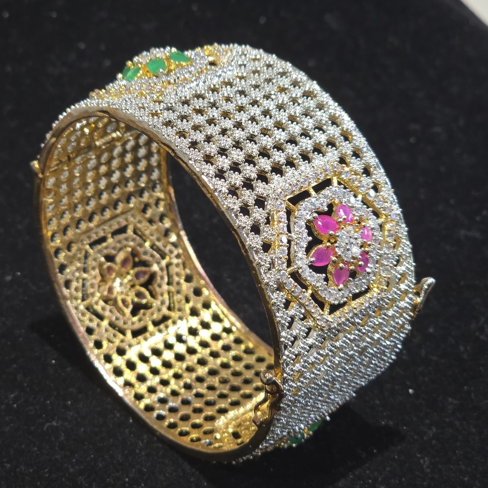 Multi Gemstones Gold Tone Bracelet Cuff